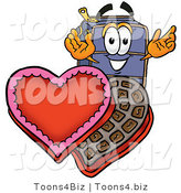 Illustration of a Cartoon Suitcase Mascot with an Open Box of Valentines Day Chocolate Candies by Mascot Junction