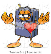 Illustration of a Cartoon Suitcase Mascot with His Heart Beating out of His Chest by Mascot Junction