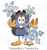 Illustration of a Cartoon Suitcase Mascot with Three Snowflakes in Winter by Mascot Junction