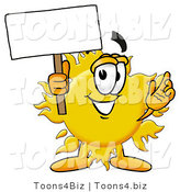 Illustration of a Cartoon Sun Mascot Holding a Blank Sign by Mascot Junction