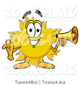 Illustration of a Cartoon Sun Mascot Holding a Megaphone by Mascot Junction