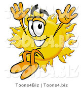 Illustration of a Cartoon Sun Mascot Jumping by Mascot Junction