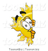 Illustration of a Cartoon Sun Mascot Peeking Around a Corner by Mascot Junction
