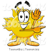 Illustration of a Cartoon Sun Mascot Waving and Pointing by Mascot Junction