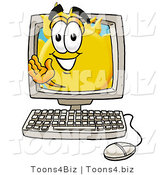 Illustration of a Cartoon Sun Mascot Waving from Inside a Computer Screen by Mascot Junction
