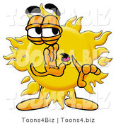 Illustration of a Cartoon Sun Mascot Whispering and Gossiping by Mascot Junction
