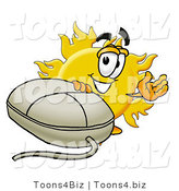 Illustration of a Cartoon Sun Mascot with a Computer Mouse by Mascot Junction