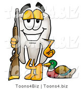 Illustration of a Cartoon Tooth Mascot Duck Hunting, Standing with a Rifle and Duck by Mascot Junction