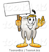 Illustration of a Cartoon Tooth Mascot Holding a Blank Sign by Mascot Junction