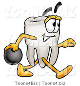 Illustration of a Cartoon Tooth Mascot Holding a Bowling Ball by Mascot Junction