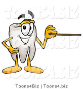Illustration of a Cartoon Tooth Mascot Holding a Pointer Stick by Toons4Biz