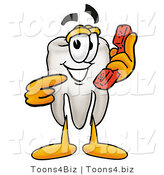 Illustration of a Cartoon Tooth Mascot Holding a Telephone by Mascot Junction