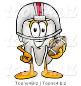 Illustration of a Cartoon Tooth Mascot in a Helmet, Holding a Football by Mascot Junction