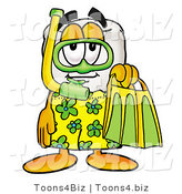 Illustration of a Cartoon Tooth Mascot in Green and Yellow Snorkel Gear by Mascot Junction