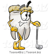 Illustration of a Cartoon Tooth Mascot Leaning on a Golf Club While Golfing by Mascot Junction