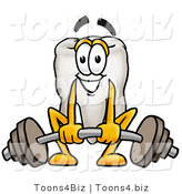 Illustration of a Cartoon Tooth Mascot Lifting a Heavy Barbell by Toons4Biz