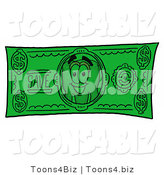 Illustration of a Cartoon Tooth Mascot on a Dollar Bill by Mascot Junction