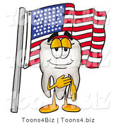 Illustration of a Cartoon Tooth Mascot Pledging Allegiance to an American Flag by Mascot Junction