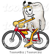 Illustration of a Cartoon Tooth Mascot Riding a Bicycle by Mascot Junction