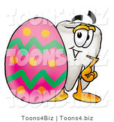 Illustration of a Cartoon Tooth Mascot Standing Beside an Easter Egg by Toons4Biz