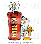 Illustration of a Cartoon Tooth Mascot Standing with a Lit Stick of Dynamite by Mascot Junction