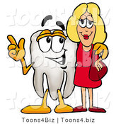 Illustration of a Cartoon Tooth Mascot Talking to a Pretty Blond Woman by Mascot Junction