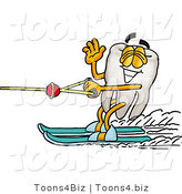 Illustration of a Cartoon Tooth Mascot Waving While Water Skiing by Mascot Junction