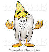 Illustration of a Cartoon Tooth Mascot Wearing a Birthday Party Hat by Mascot Junction