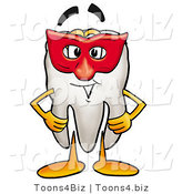 Illustration of a Cartoon Tooth Mascot Wearing a Red Mask over His Face by Mascot Junction