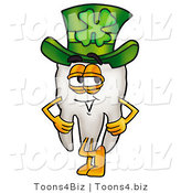 Illustration of a Cartoon Tooth Mascot Wearing a Saint Patricks Day Hat with a Clover on It by Toons4Biz