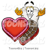 Illustration of a Cartoon Tooth Mascot with an Open Box of Valentines Day Chocolate Candies by Mascot Junction