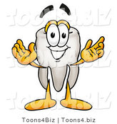 Illustration of a Cartoon Tooth Mascot with Welcoming Open Arms by Mascot Junction