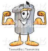 Illustration of a Cartoon Trash Can Mascot Flexing His Arm Muscles by Toons4Biz