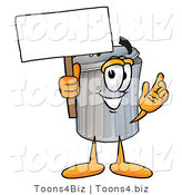 Illustration of a Cartoon Trash Can Mascot Holding a Blank Sign by Mascot Junction
