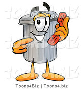 Illustration of a Cartoon Trash Can Mascot Holding a Telephone by Mascot Junction