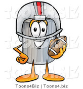 Illustration of a Cartoon Trash Can Mascot in a Helmet, Holding a Football by Mascot Junction