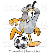 Illustration of a Cartoon Trash Can Mascot Kicking a Soccer Ball by Toons4Biz