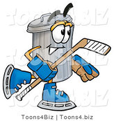 Illustration of a Cartoon Trash Can Mascot Playing Ice Hockey by Mascot Junction
