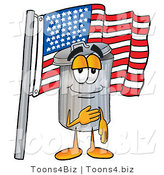 Illustration of a Cartoon Trash Can Mascot Pledging Allegiance to an American Flag by Mascot Junction