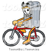 Illustration of a Cartoon Trash Can Mascot Riding a Bicycle by Mascot Junction