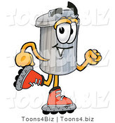 Illustration of a Cartoon Trash Can Mascot Roller Blading on Inline Skates by Mascot Junction