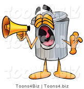 Illustration of a Cartoon Trash Can Mascot Screaming into a Megaphone by Mascot Junction