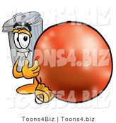 Illustration of a Cartoon Trash Can Mascot Standing with a Christmas Bauble by Mascot Junction