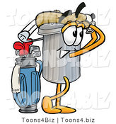Illustration of a Cartoon Trash Can Mascot Swinging His Golf Club While Golfing by Mascot Junction