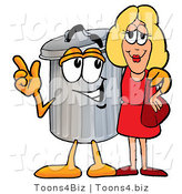 Illustration of a Cartoon Trash Can Mascot Talking to a Pretty Blond Woman by Mascot Junction