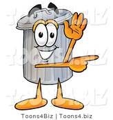 Illustration of a Cartoon Trash Can Mascot Waving and Pointing by Toons4Biz