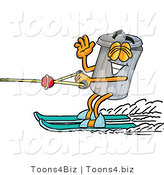 Illustration of a Cartoon Trash Can Mascot Waving While Water Skiing by Mascot Junction