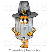 Illustration of a Cartoon Trash Can Mascot Wearing a Pilgrim Hat on Thanksgiving by Mascot Junction