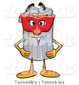Illustration of a Cartoon Trash Can Mascot Wearing a Red Mask over His Face by Toons4Biz