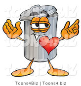 Illustration of a Cartoon Trash Can Mascot with His Heart Beating out of His Chest by Toons4Biz